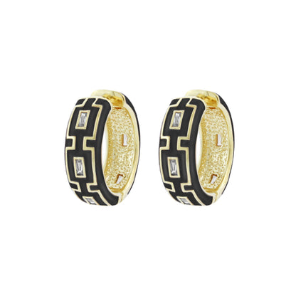 Greek Key Hoop Earrings gold-tone with black enamel motif and crystal insets by Lauren G Adams on Tampa Home & Garden Store