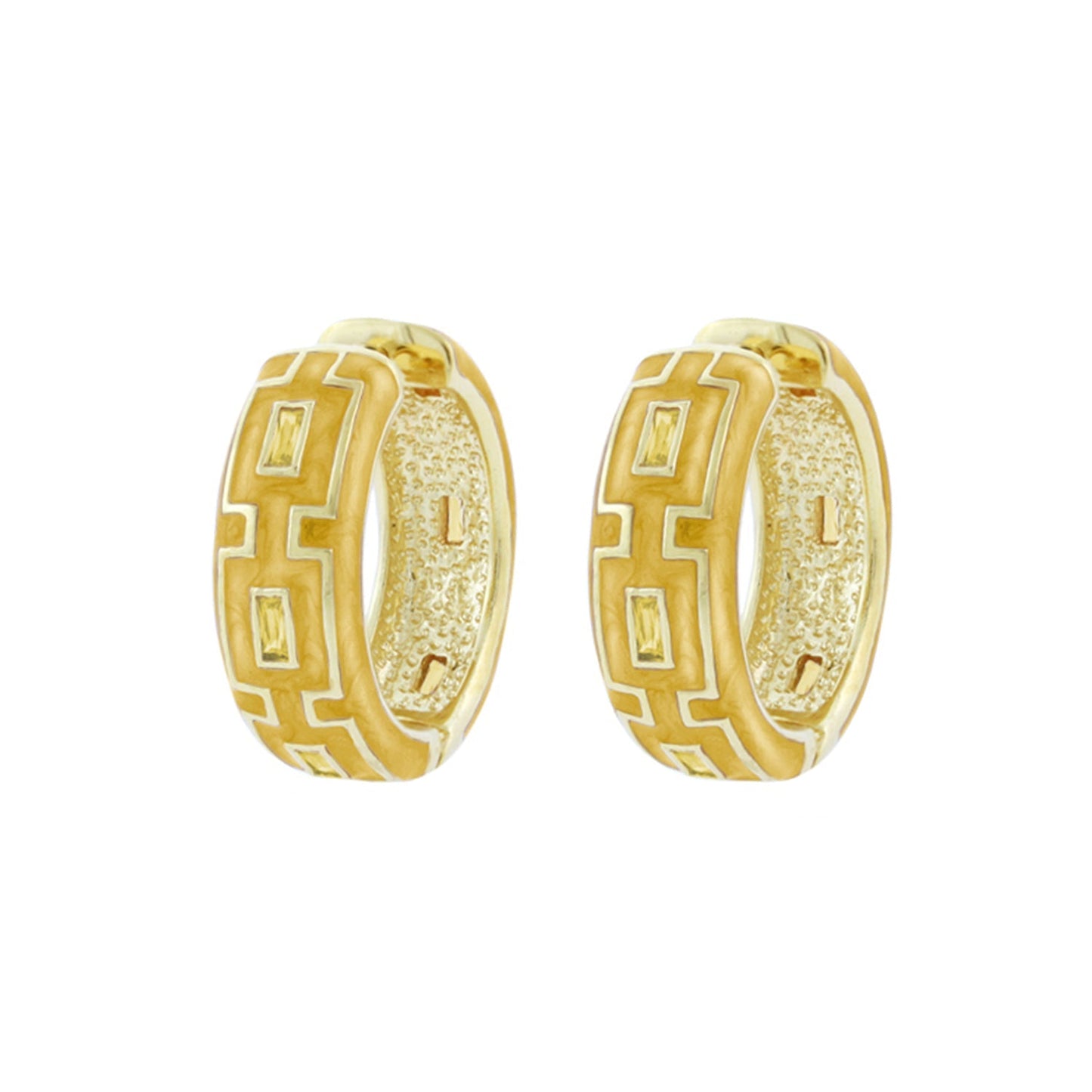 Pair of gold-tone Greek Key hoop earrings by Lauren G Adams on Tampa Home & Garden Store