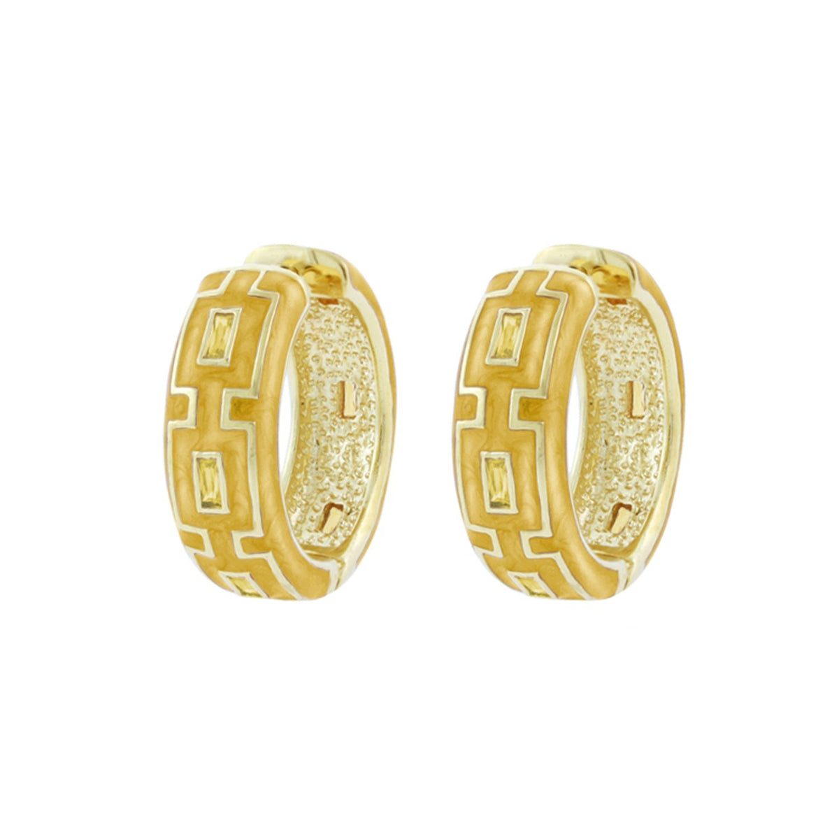 Pair of gold-tone Greek Key hoop earrings by Lauren G Adams on Tampa Home & Garden Store