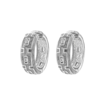 Lauren G Adams Greek Key Hoop Earrings, silver-tone textured hoops pair on Tampa Home & Garden Store