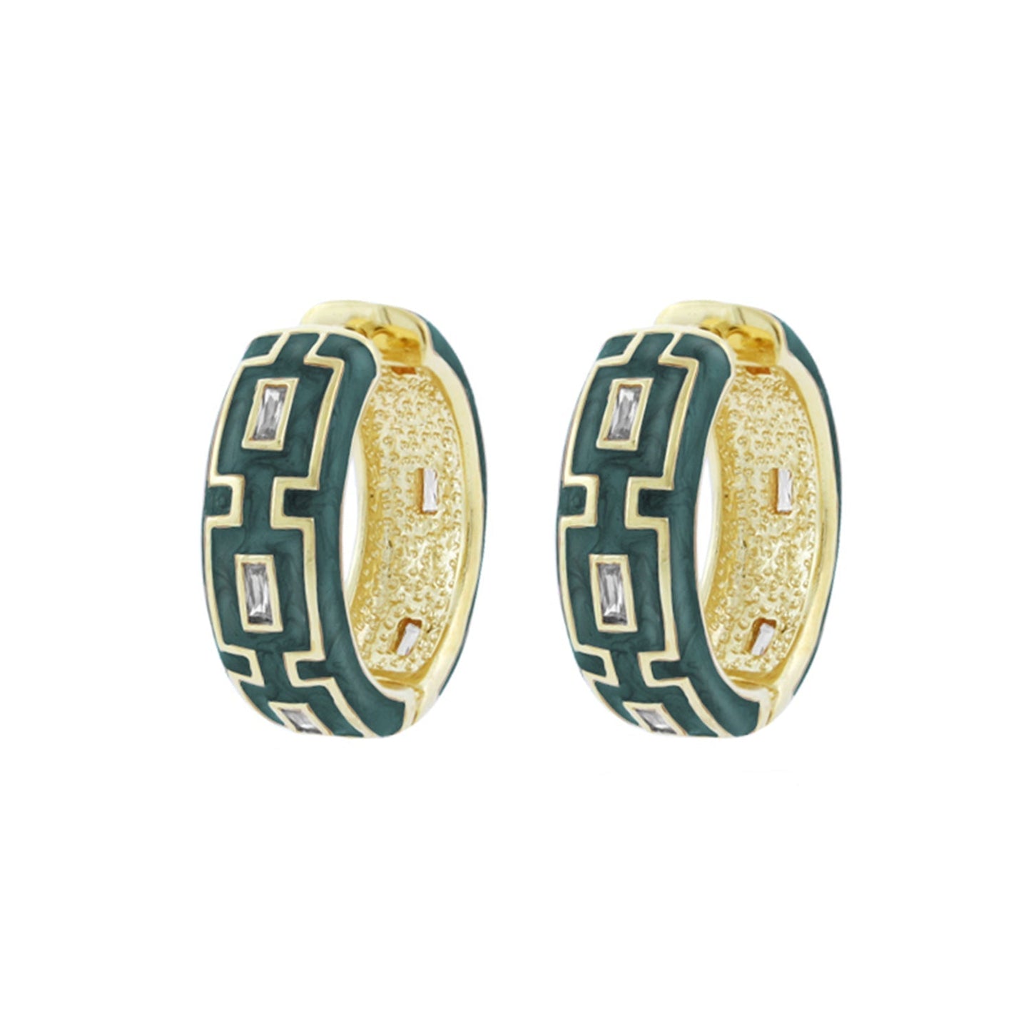 Pair of Greek Key Hoop Earrings green enamel with gold trim by Lauren G Adams on Tampa Home & Garden Store