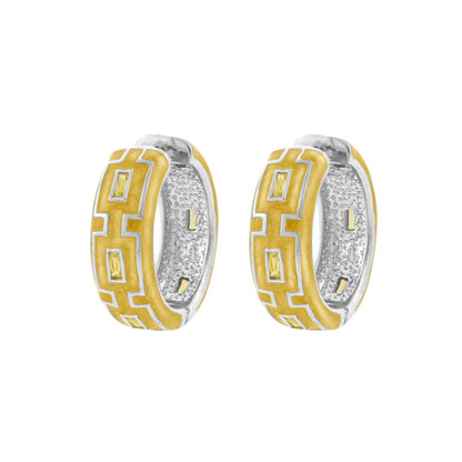 Greek Key Hoop Earrings by Lauren G Adams, two-tone gold and silver hoops on Tampa Home & Garden Store