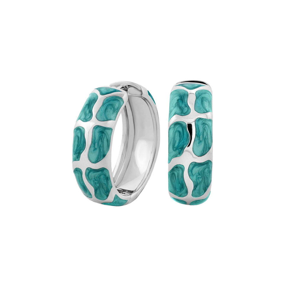 Puzzle Hoop Earrings by Lauren G Adams, turquoise mosaic inlaid silver hoops on Tampa Home & Garden Store