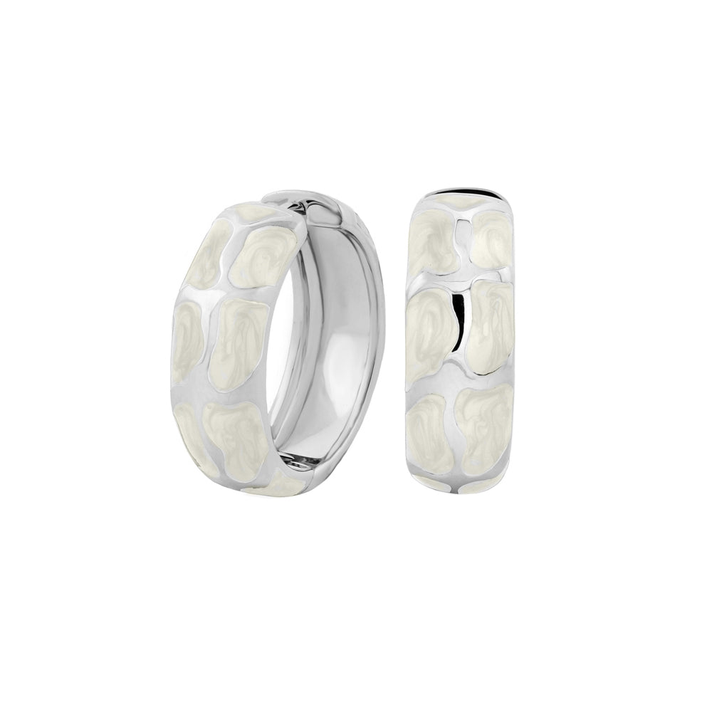 Puzzle Hoop Earrings pair of silver hoops with cream enamel mosaic Lauren G Adams earrings on Tampa Home & Garden Store