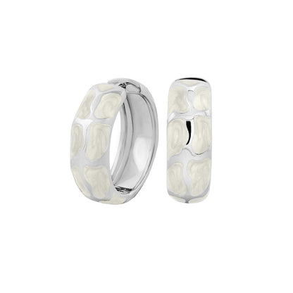 Puzzle Hoop Earrings pair of silver hoops with cream enamel mosaic Lauren G Adams earrings on Tampa Home & Garden Store