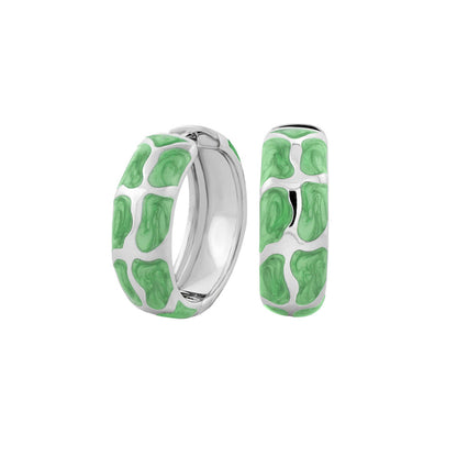 Puzzle Hoop Earrings by Lauren G Adams, silver hoops with green mosaic enamel on Tampa Home & Garden Store