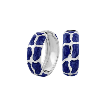 Puzzle Hoop Earrings pair blue enamel mosaic on silver hoops Lauren G Adams on Tampa Home & Garden Store