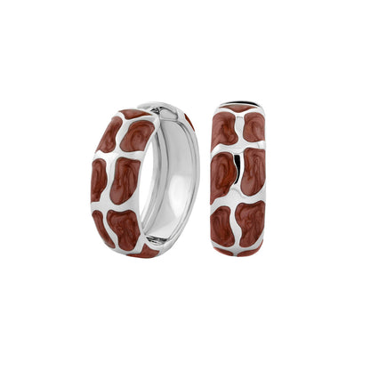 Puzzle Hoop Earrings by Lauren G Adams, silver hoops with red brown enamel puzzle blocks on Tampa Home & Garden Store