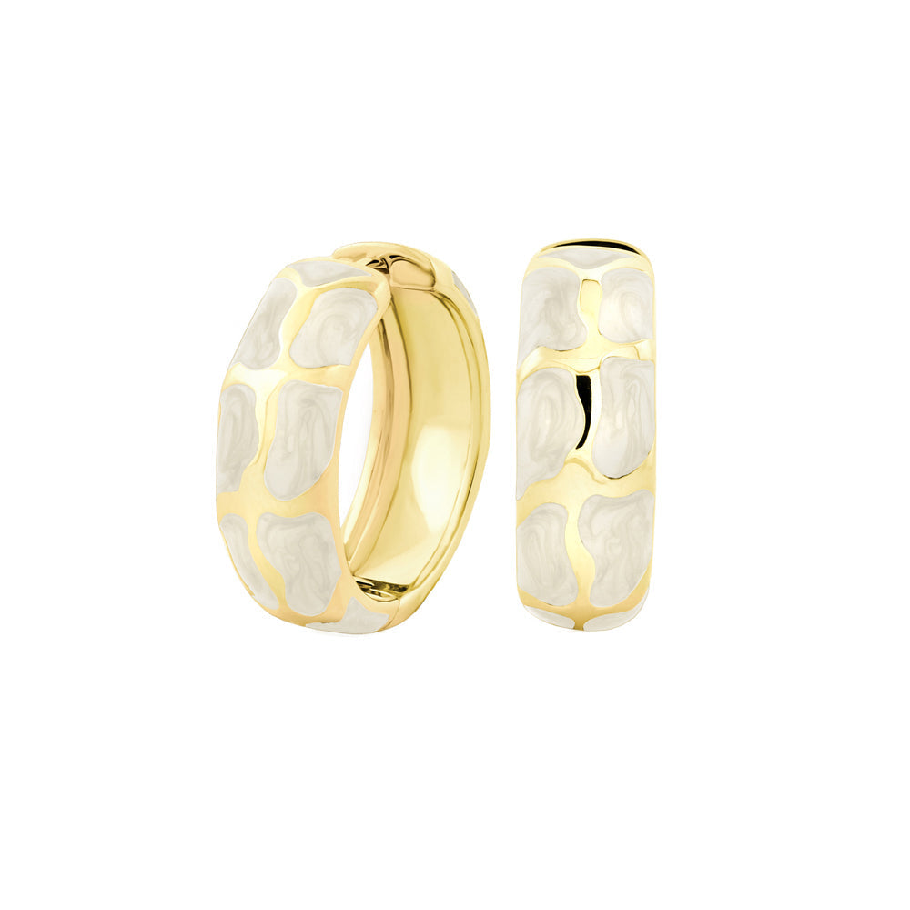 Puzzle Hoop Earrings, pair of gold-tone hoops with white mosaic inlays, Lauren G Adams on Tampa Home & Garden Store