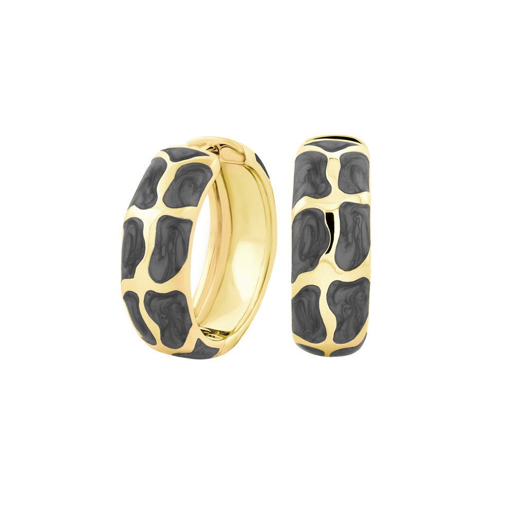 Puzzle Hoop Earrings Lauren G Adams, gold hoop pair with gray enamel puzzle pattern on Tampa Home & Garden Store