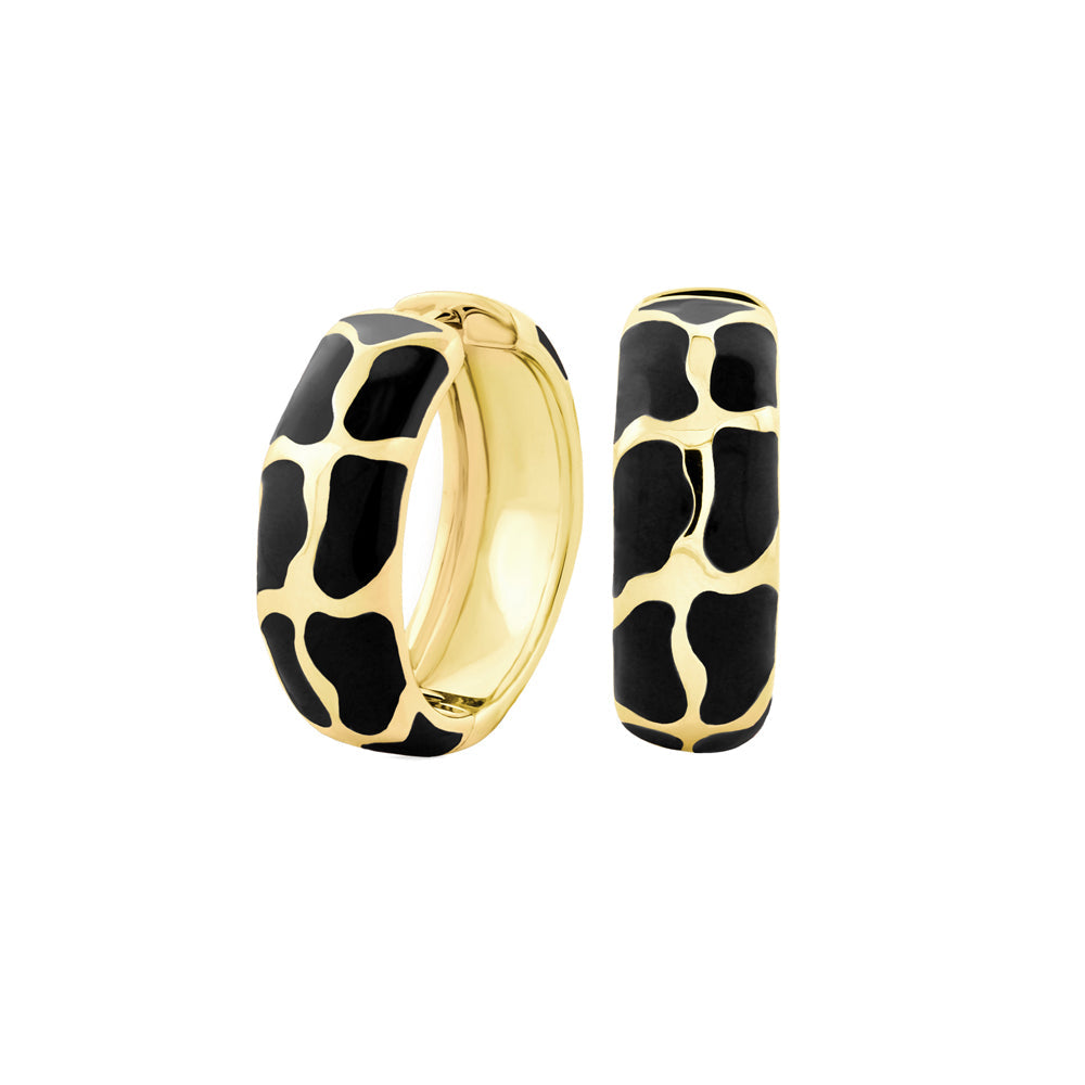 Puzzle Hoop Earrings by Lauren G Adams, goldtone hoops with black enamel puzzle pattern 2pc on Tampa Home & Garden Store