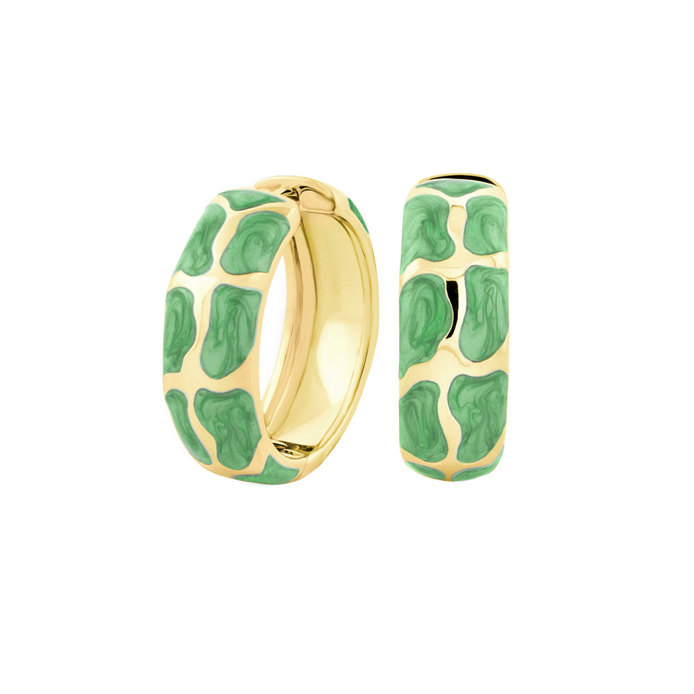 Puzzle Hoop Earrings pair gold-tone hoops with green enamel puzzle panels by Lauren G Adams on Tampa Home & Garden Store