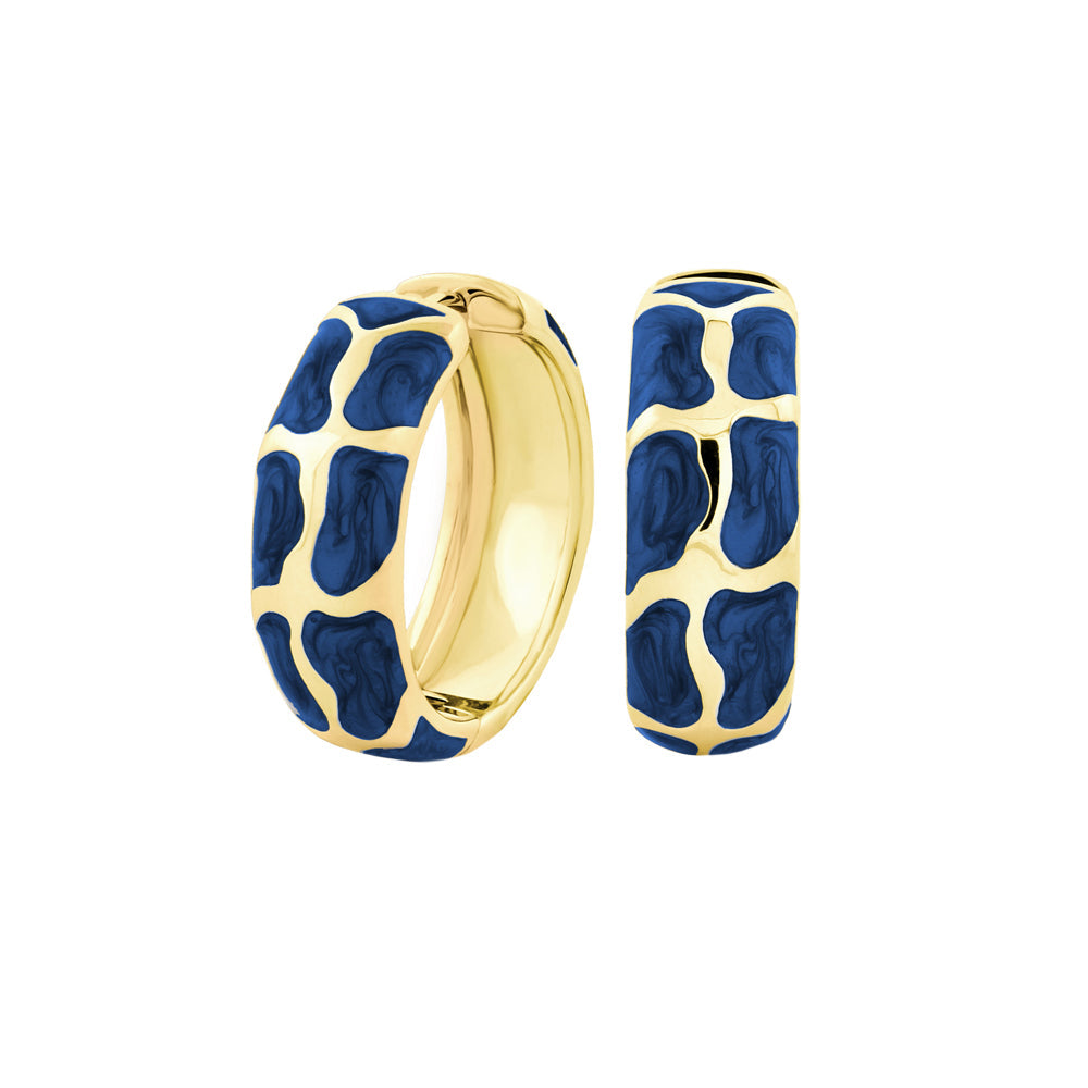 Puzzle Hoop Earrings by Lauren G Adams – gold-tone hoops with blue marbled enamel on Tampa Home & Garden Store