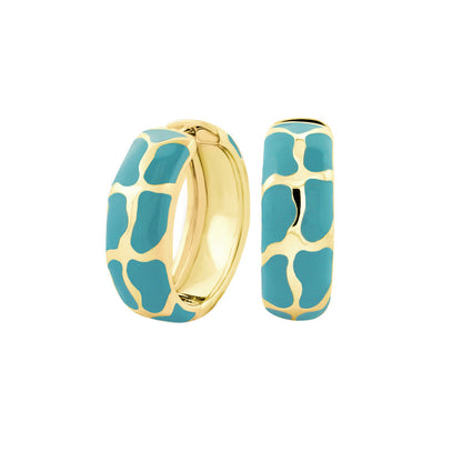 Puzzle Hoop Earrings turquoise enamel with gold-tone mosaic panels by Lauren G Adams on Tampa Home & Garden Store