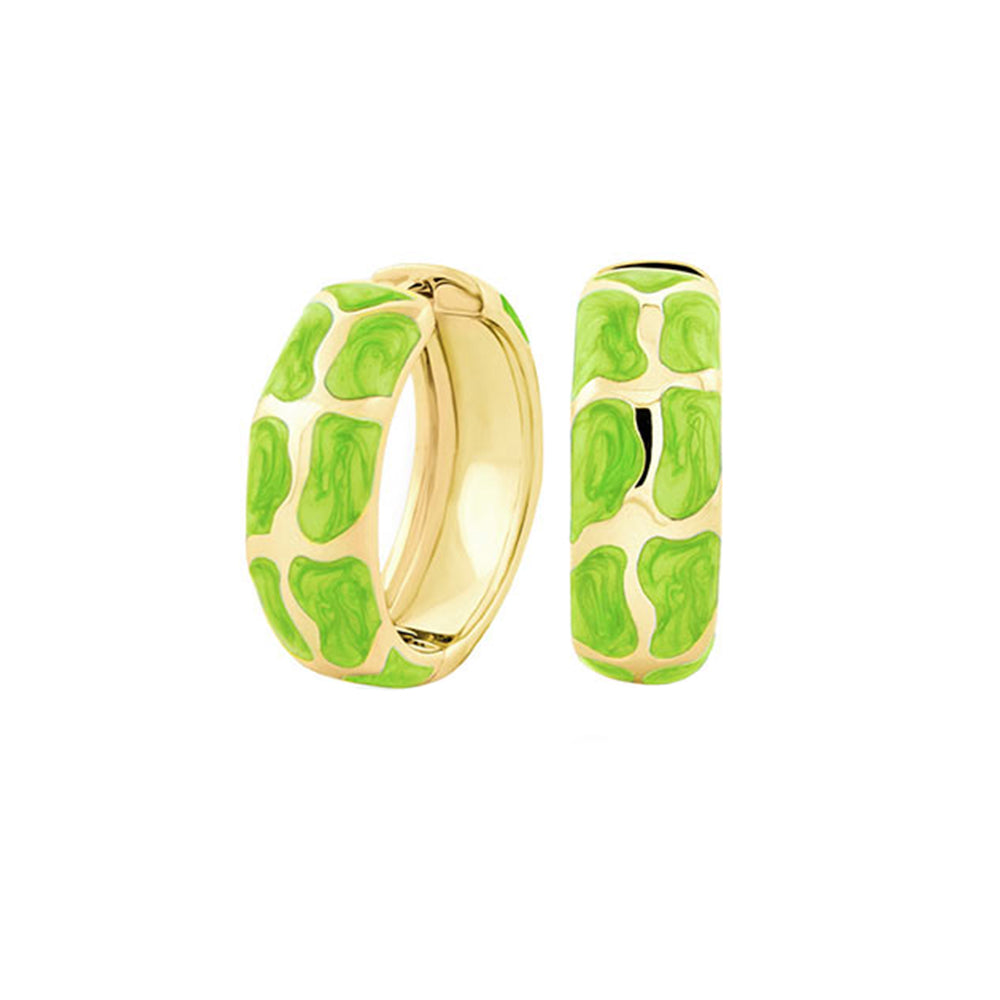 Puzzle Hoop Earrings gold-tone hoops with lime green enamel puzzle pattern, Lauren G Adams pair on Tampa Home & Garden Store