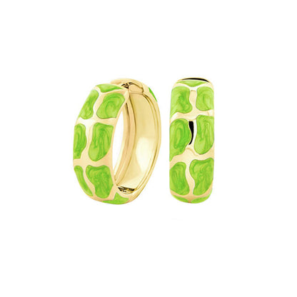 Puzzle Hoop Earrings gold-tone hoops with lime green enamel puzzle pattern, Lauren G Adams pair on Tampa Home & Garden Store