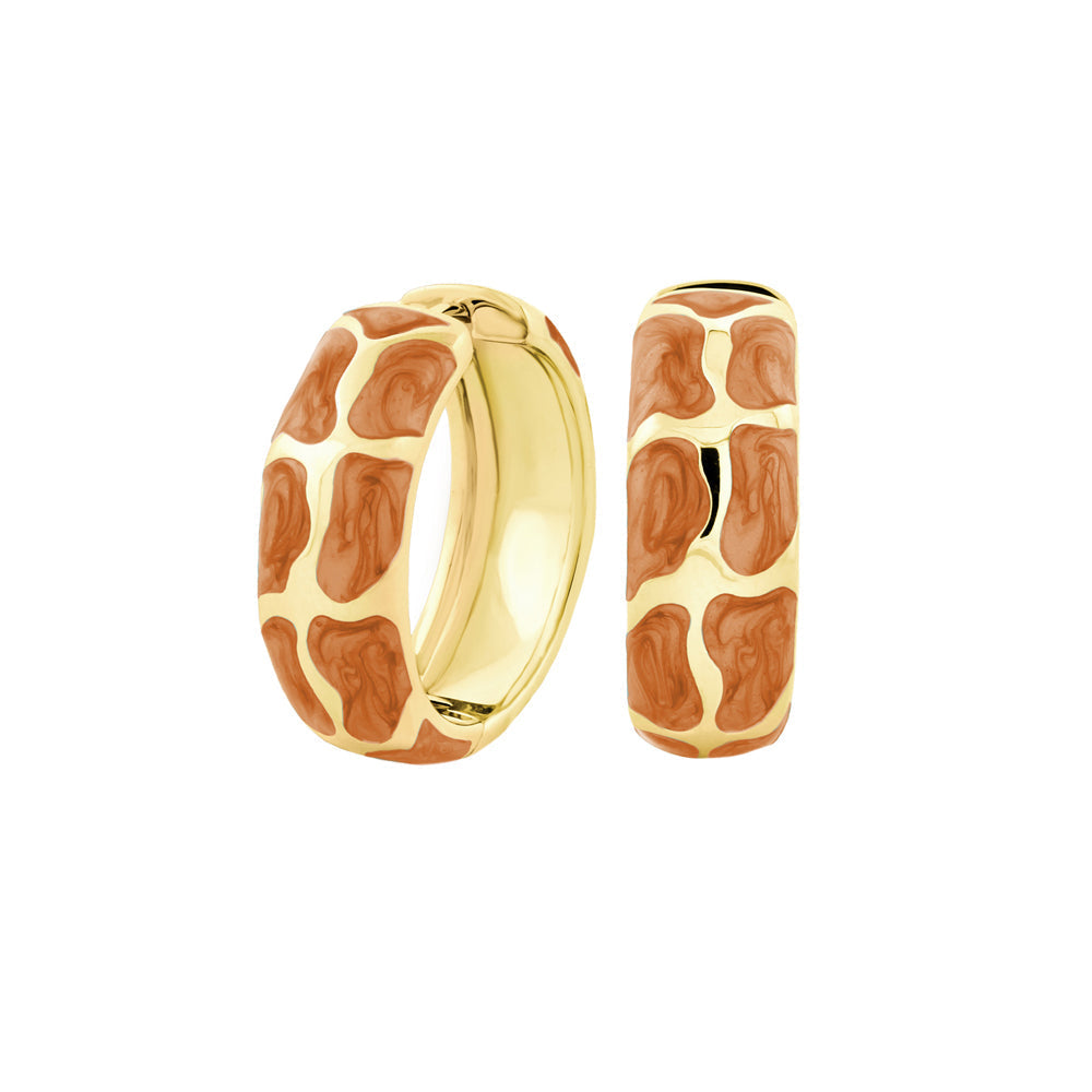 Puzzle Hoop Earrings, pair by Lauren G Adams, gold-tone hoops with brown giraffe print on Tampa Home & Garden Store
