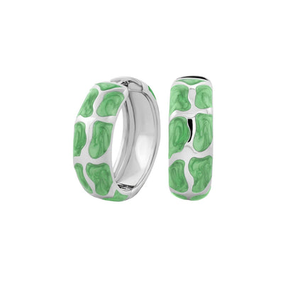 Puzzle Hoop Earrings by Lauren G Adams, silver-tone hoop pair with green marbled enamel mosaic on Tampa Home & Garden Store