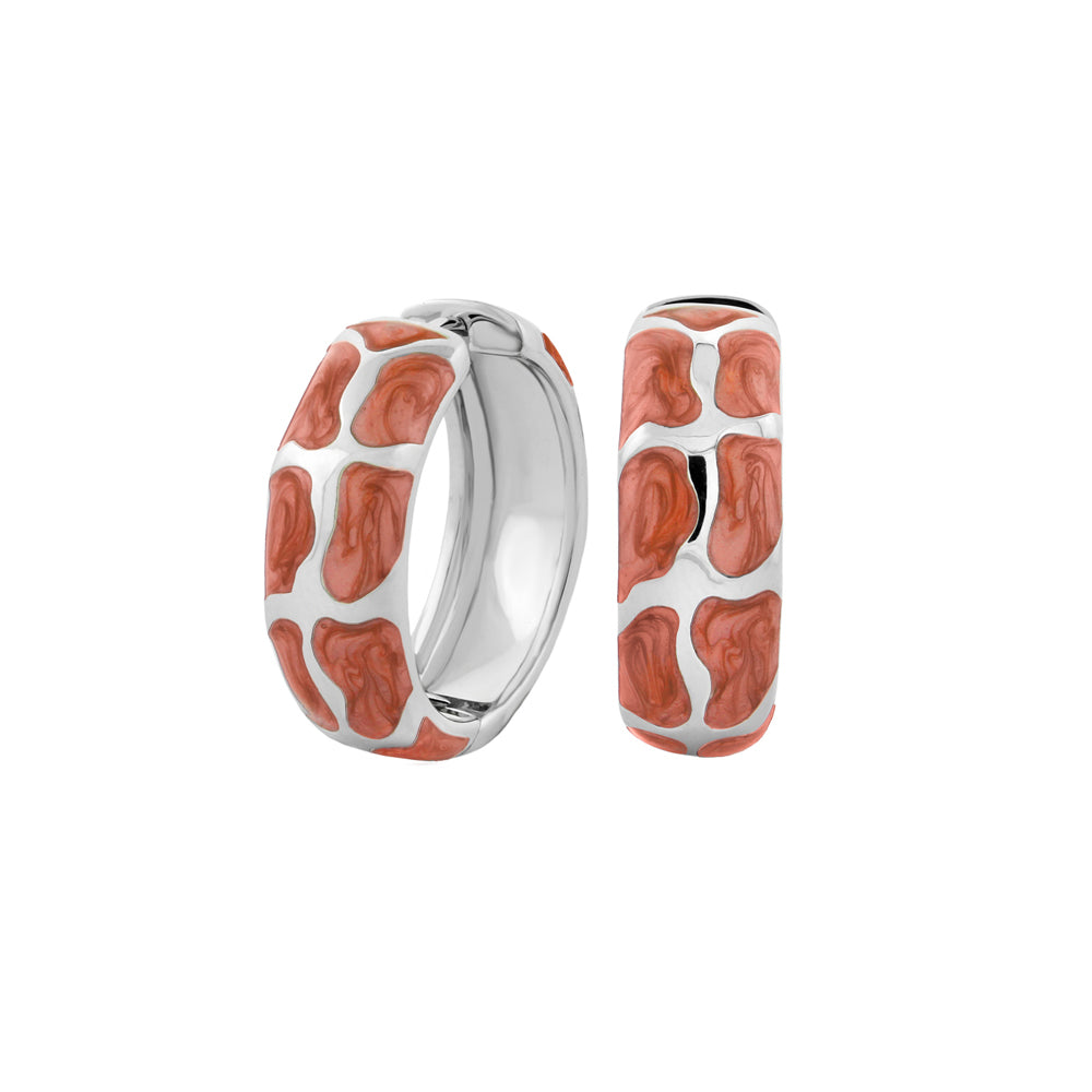 Puzzle Hoop Earrings pair, Lauren G Adams, silver hoops with coral enamel puzzle pattern on Tampa Home & Garden Store