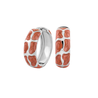 Puzzle Hoop Earrings pair, Lauren G Adams, silver hoops with coral enamel puzzle pattern on Tampa Home & Garden Store