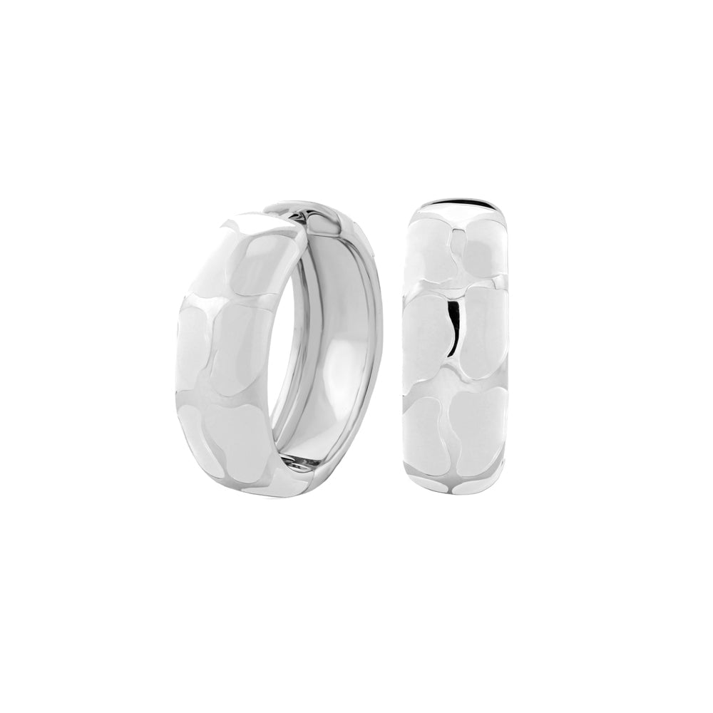 Puzzle Hoop Earrings by Lauren G Adams, silver mosaic-pattern hoops, pair on Tampa Home & Garden Store