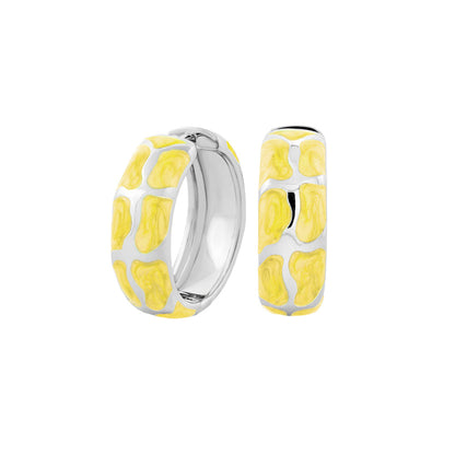 Puzzle Hoop Earrings by Lauren G Adams, pair of silver hoops with yellow enamel mosaic blocks on Tampa Home & Garden Store