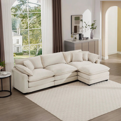Modern oversized modular cushion sofa with ottoman in cream beige fabric, seating 3-piece set on Tampa Home & Garden Store
