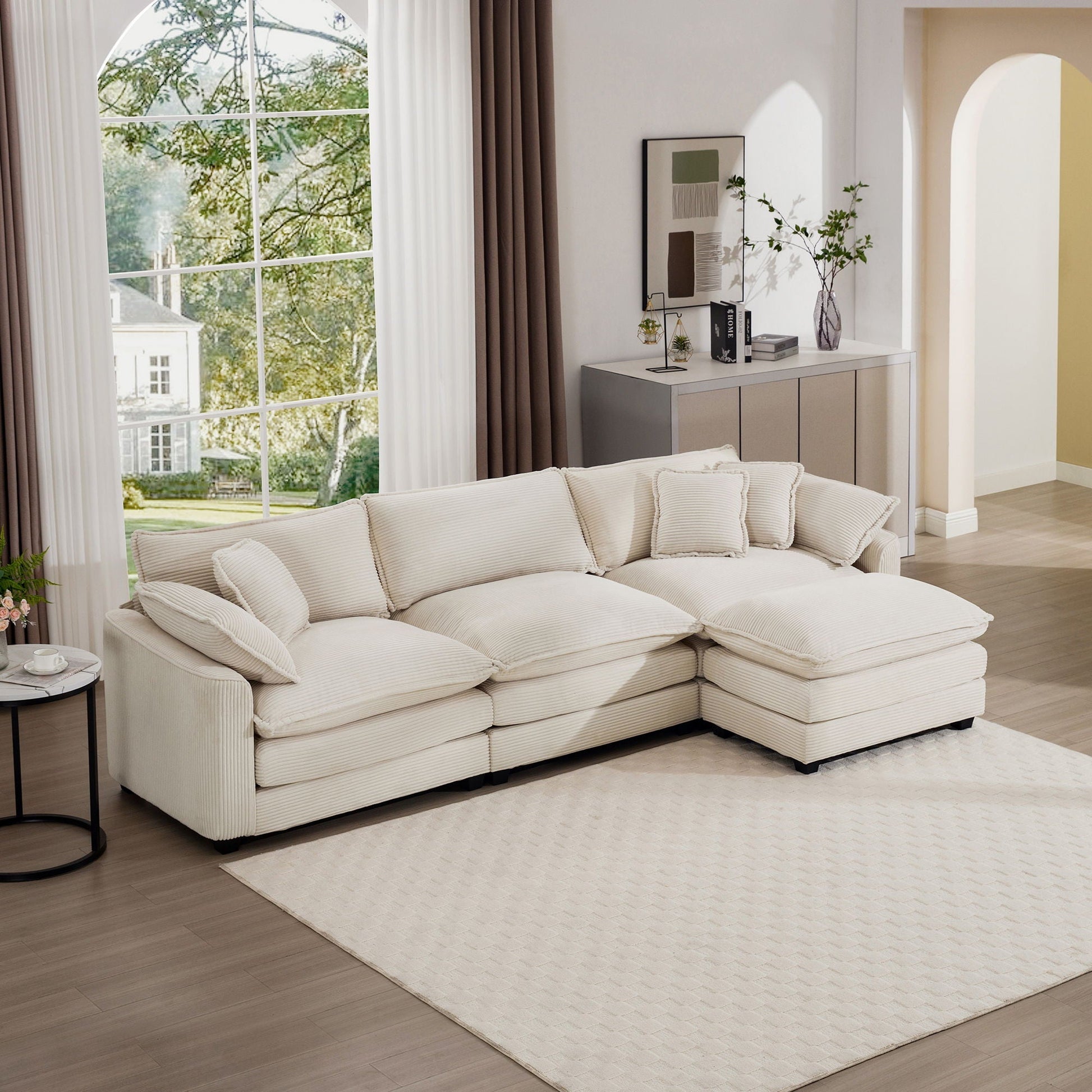 Modern oversized modular cushion sofa with ottoman by HouseOfZazla beige, 2-piece set on Tampa Home & Garden Store