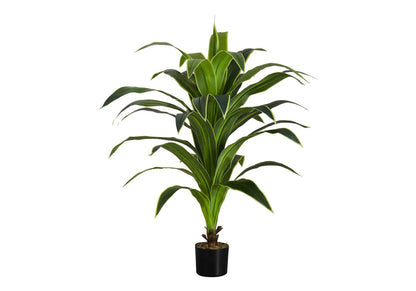 Dracaena tree artificial plant with green leaves featuring light yellow edges in black pot on Tampa Home & Garden Store