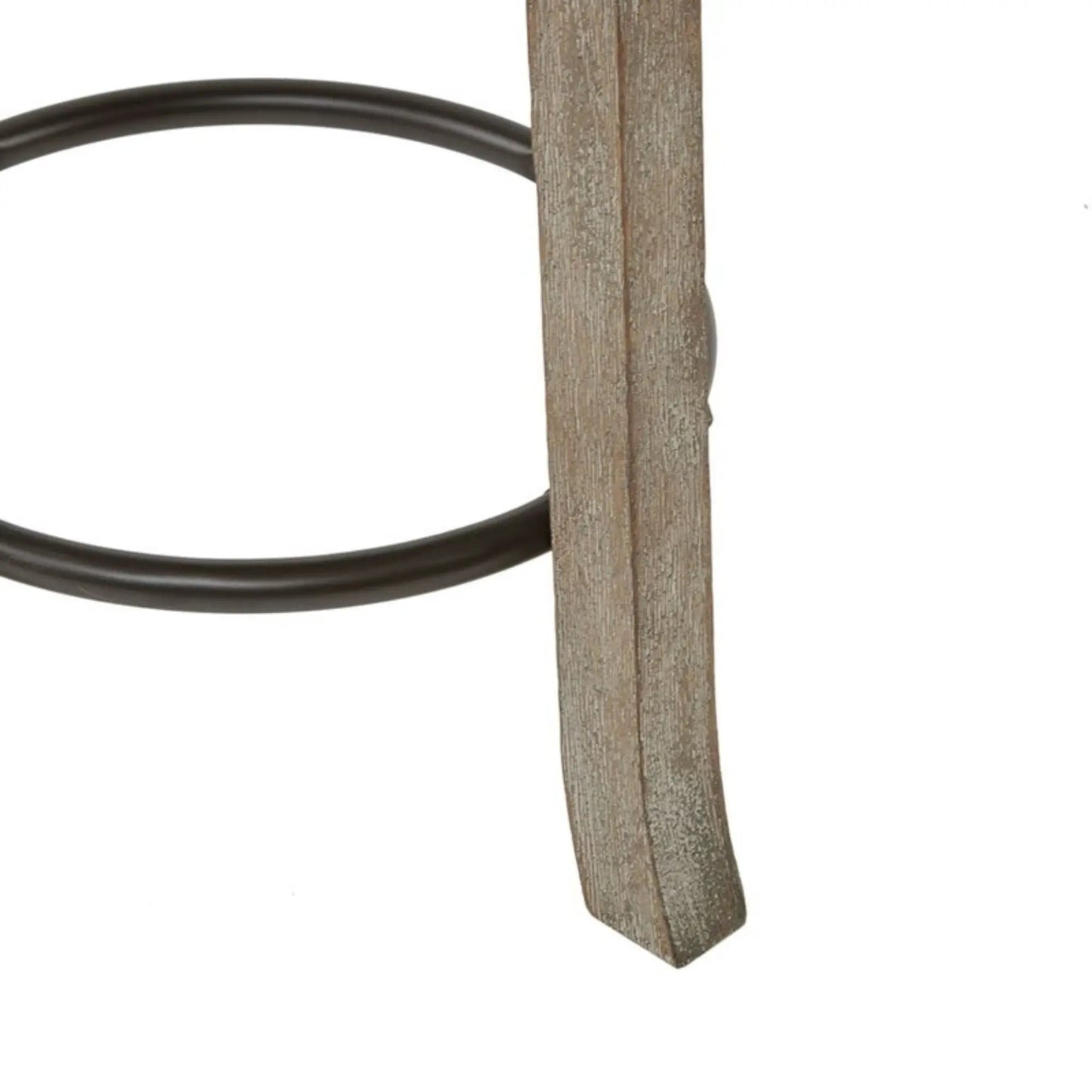 Swivel Counter Stool leg in reclaimed gray wood with dark metal footring on Tampa Home & Garden Store
