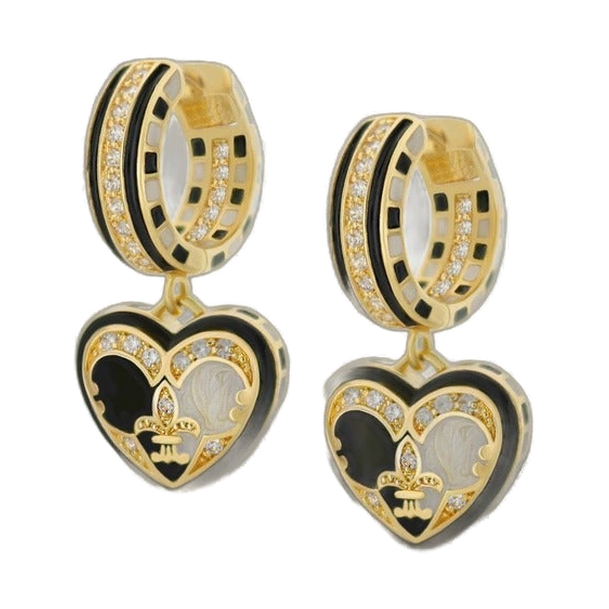 Renaissance Heart Earrings by Lauren G Adams, goldtone with black enamel and pave diamonds on Tampa Home & Garden Store