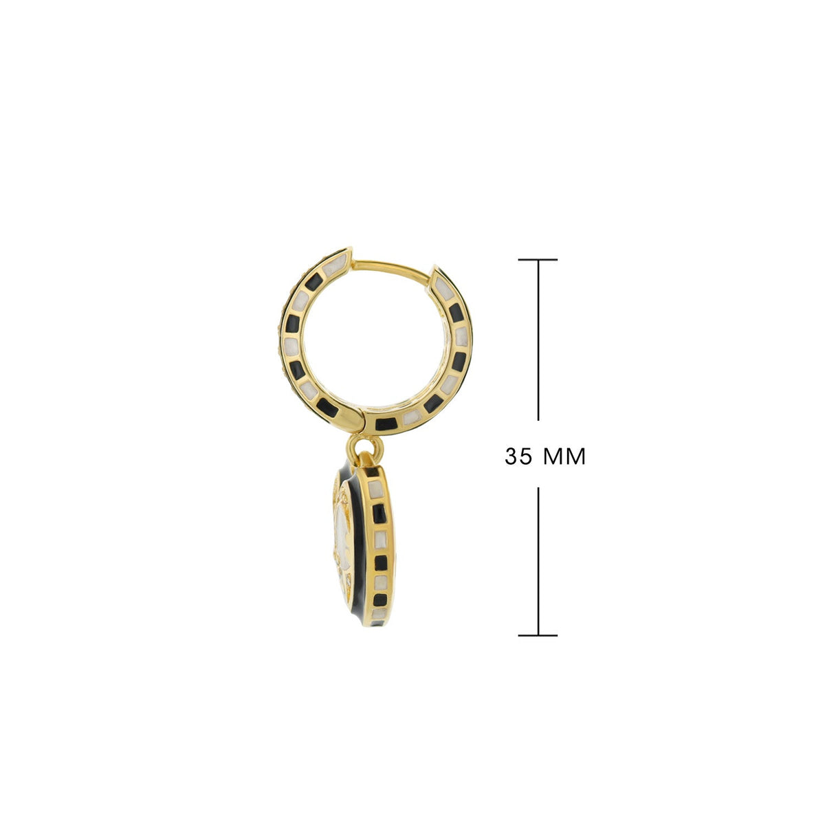 Renaissance Heart Earrings hoop with gold-tone finish and black/white enamel inlay, 35mm on Tampa Home & Garden Store