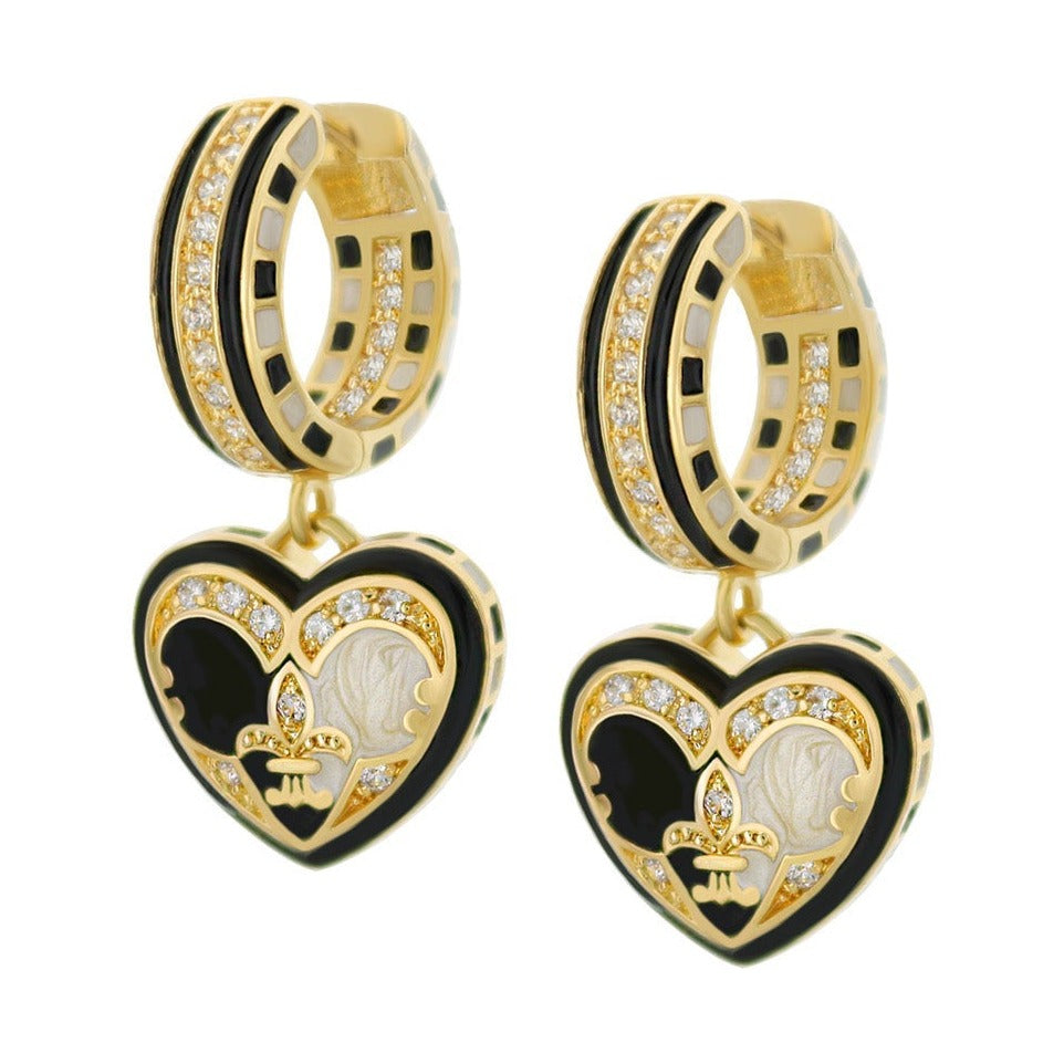 Renaissance Heart earrings pair gold-tone hoops with pavé crystals and black/white enamel heart drops on Tampa Home & Garden Store