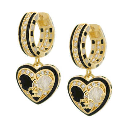 Renaissance Heart earrings pair gold-tone hoops with pavé crystals and black/white enamel heart drops on Tampa Home & Garden Store