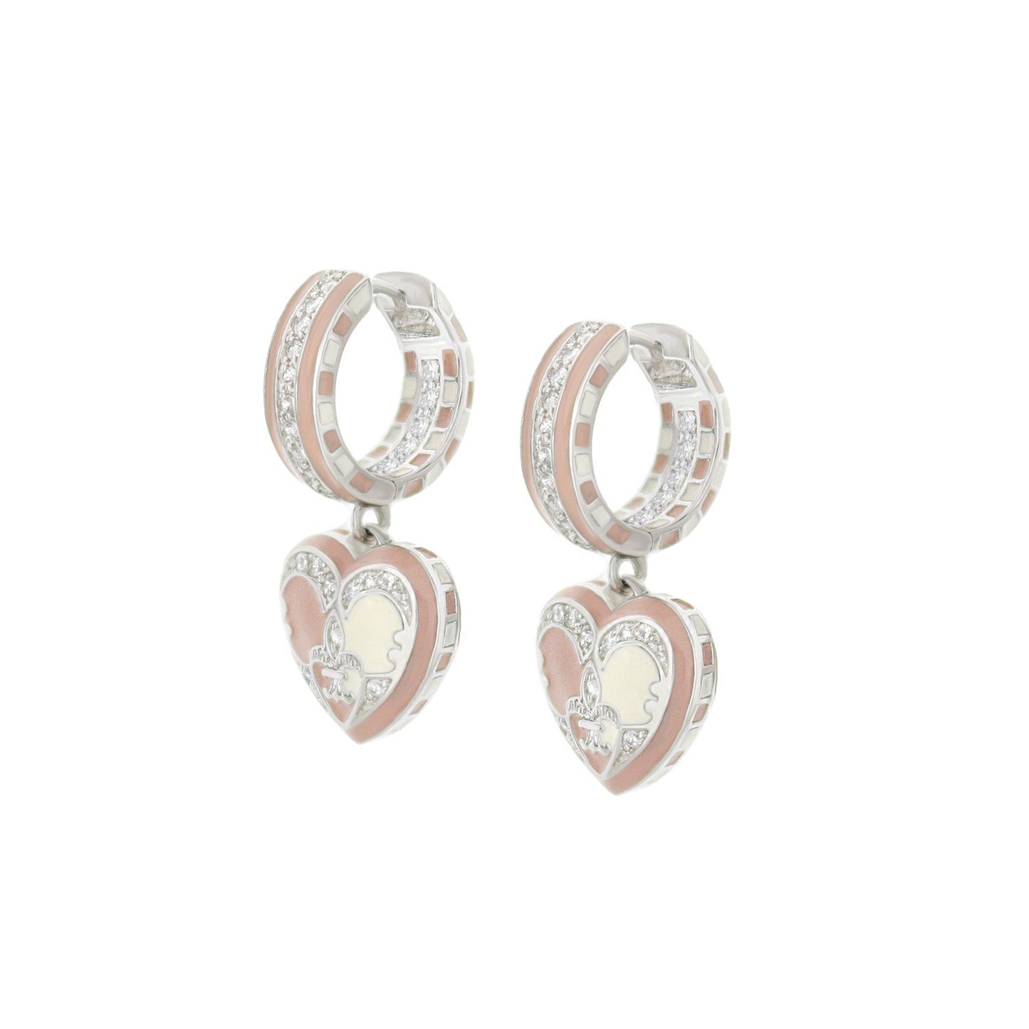 Renaissance Heart Earrings by Lauren G Adams: pink enamel heart charms hanging from silver-tone hoops with pavé diamonds (pair) on Tampa Home & Garden Store