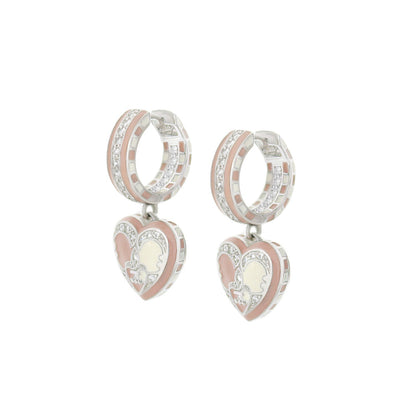 Renaissance Heart Earrings by Lauren G Adams: pink enamel heart charms hanging from silver-tone hoops with pavé diamonds (pair) on Tampa Home & Garden Store
