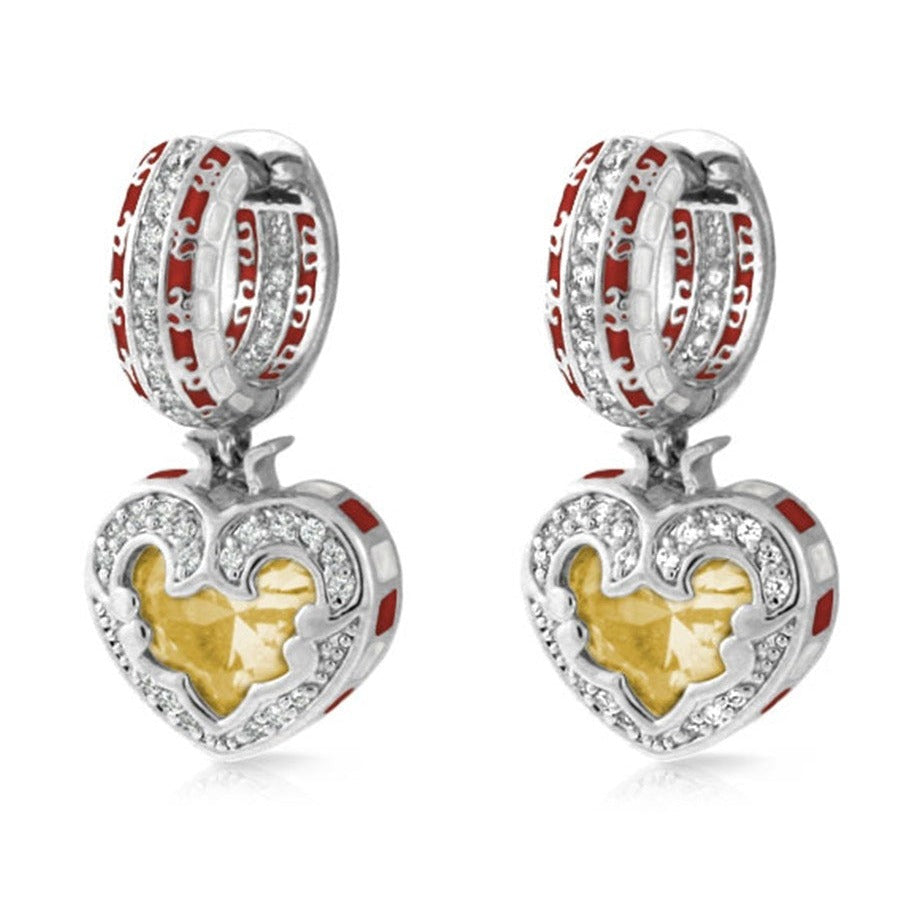 Renaissance Heart Earrings pair in silver hoops with red enamel and gold center, Lauren G Adams on Tampa Home & Garden Store