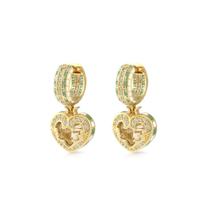 Renaissance Heart Earrings, Lauren G Adams collection; gold-tone hoops with green enamel accents on Tampa Home & Garden Store