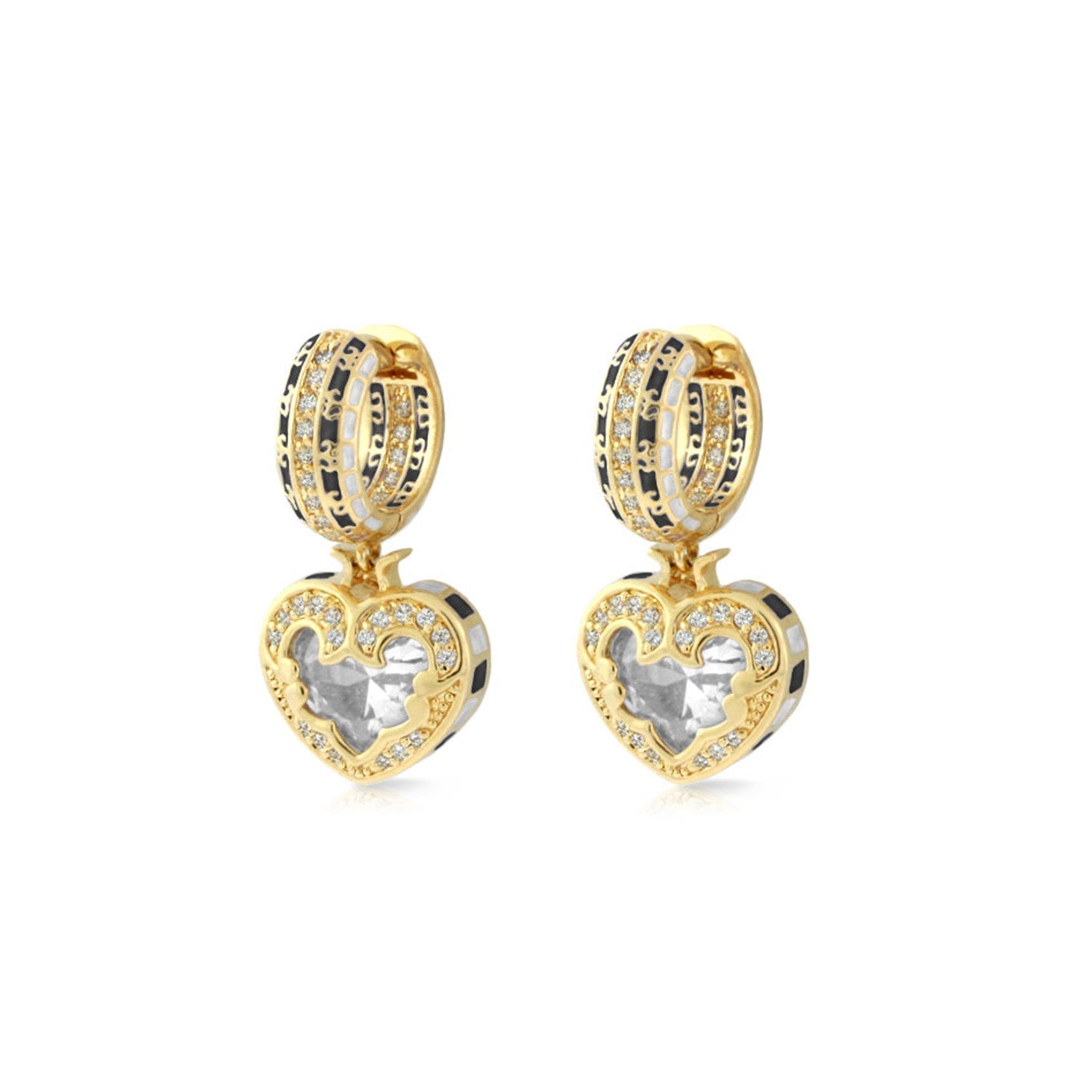 Renaissance Heart Earrings by Lauren G Adams, gold-tone pavé diamond heart pendants on Tampa Home & Garden Store