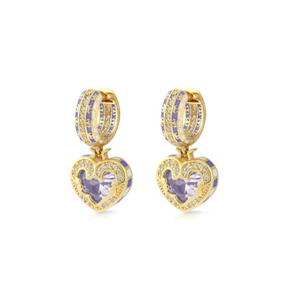 Renaissance Heart Earrings by Lauren G Adams, gold hoops with purple enamel and diamonds on Tampa Home & Garden Store