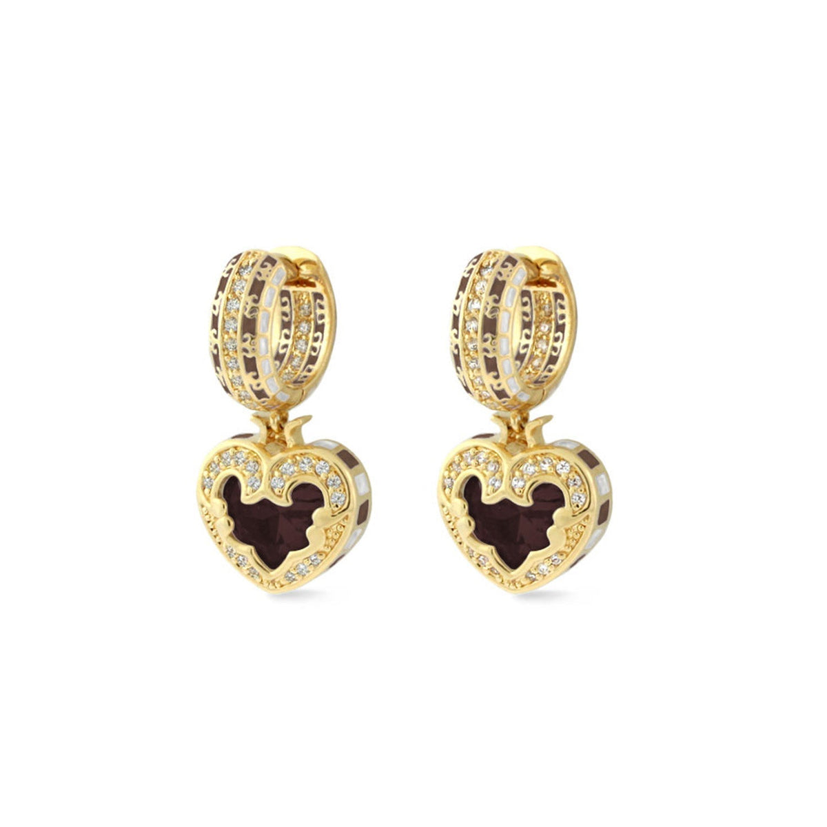 Renaissance Heart Earrings gold-tone with red heart and pave diamonds Lauren G Adams pair on Tampa Home & Garden Store