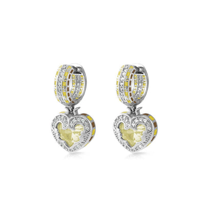 Renaissance Heart Earrings — two-tone silver hoops with yellow heart pendant and pavé diamonds, pair on Tampa Home & Garden Store