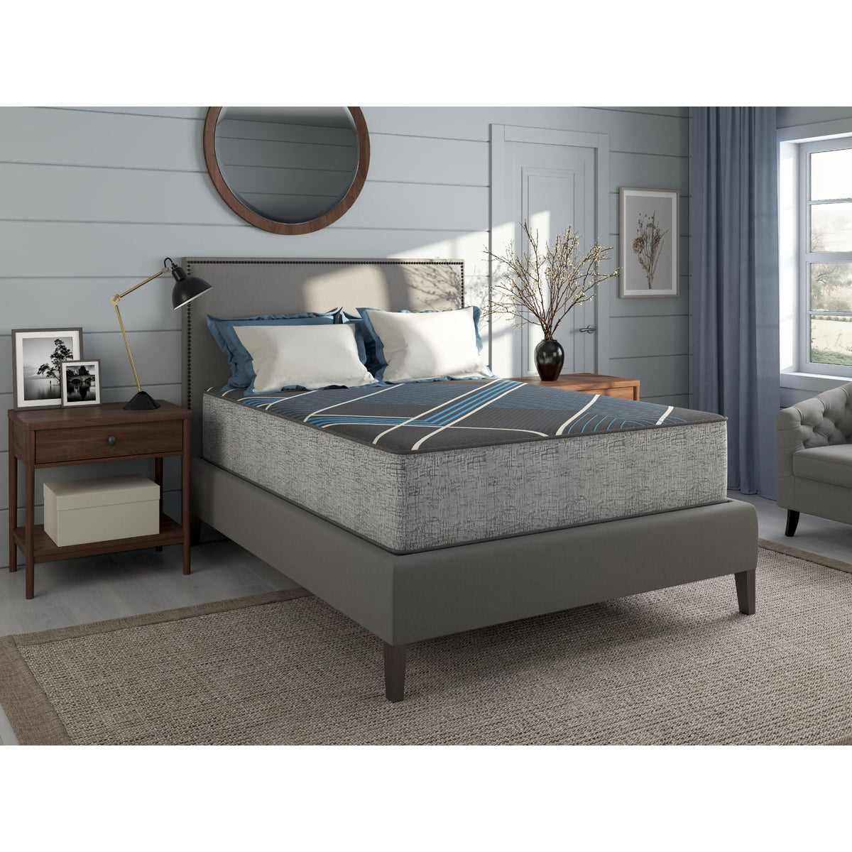 Tempagel Lux Firm 13in hybrid mattress with cooling and support gray fabric bed setup on Tampa Home & Garden Store