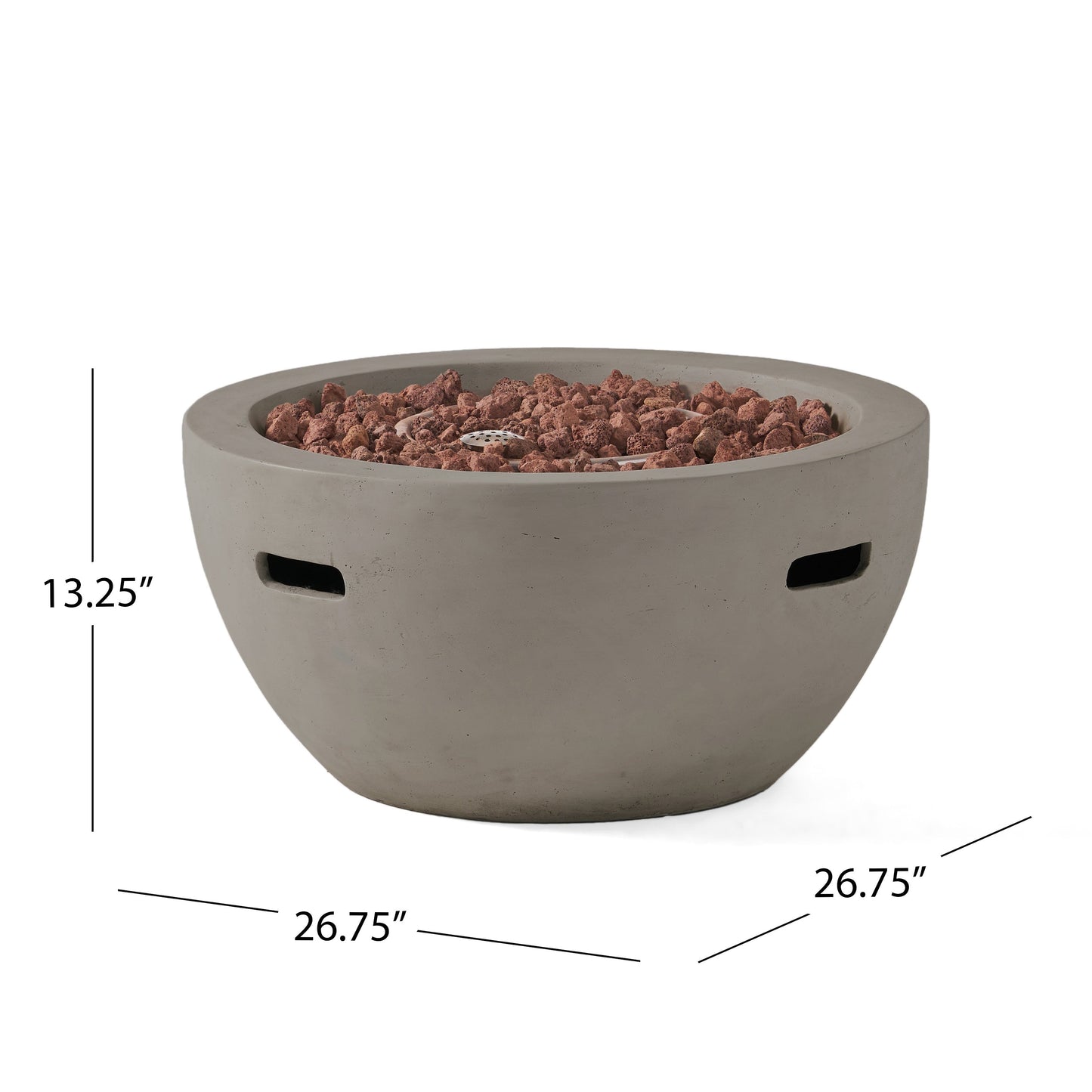 HouseOfZazla 27' bowl-shaped MGO propane fire pit, 40,000 BTU, light grey with lava rock on Tampa Home & Garden Store