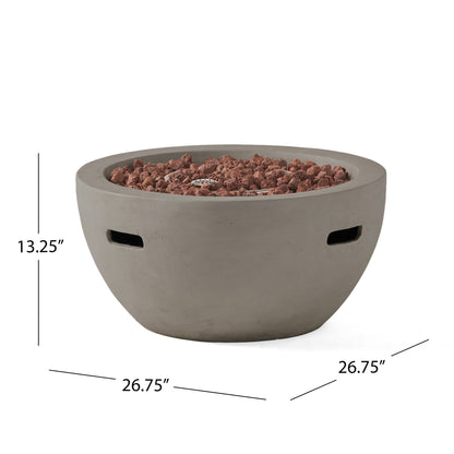HouseOfZazla 27' bowl-shaped MGO propane fire pit, 40,000 BTU, light grey with lava rock on Tampa Home & Garden Store