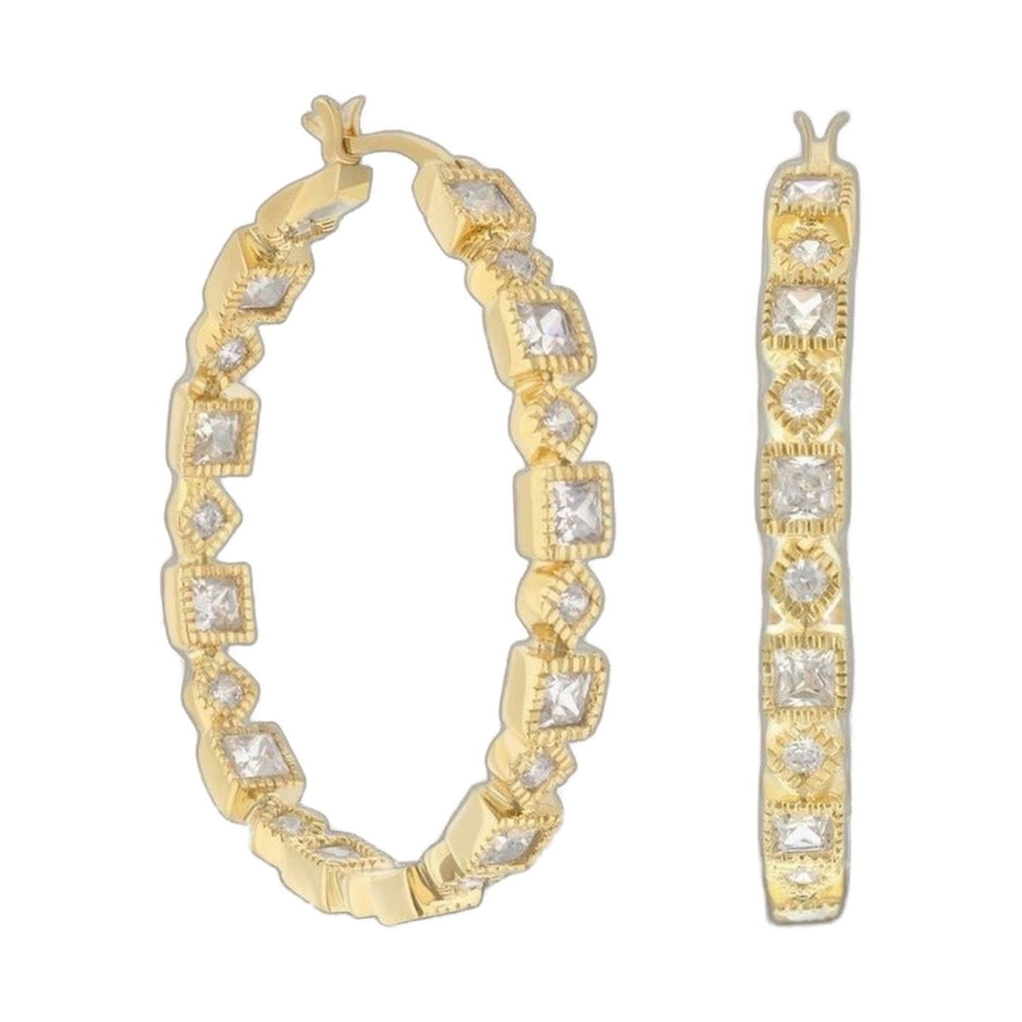 Pave Hoop Earrings gold-tone with clear square stones in rectangular settings on Tampa Home & Garden Store