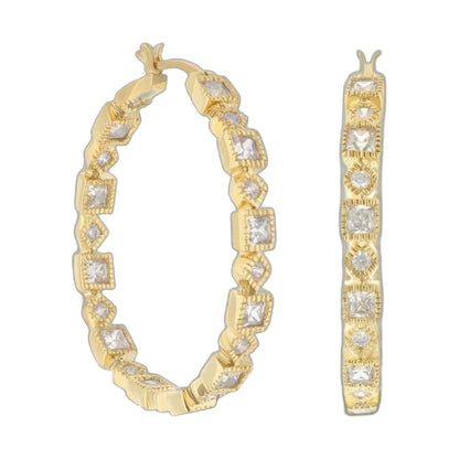 Pave Hoop Earrings gold-tone with clear square stones in rectangular settings on Tampa Home & Garden Store