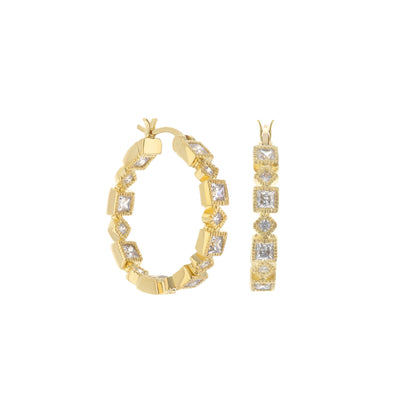 Pave Hoop Earrings by Lauren G Adams, gold-tone hoops (set of 3) with square crystal stones on Tampa Home & Garden Store