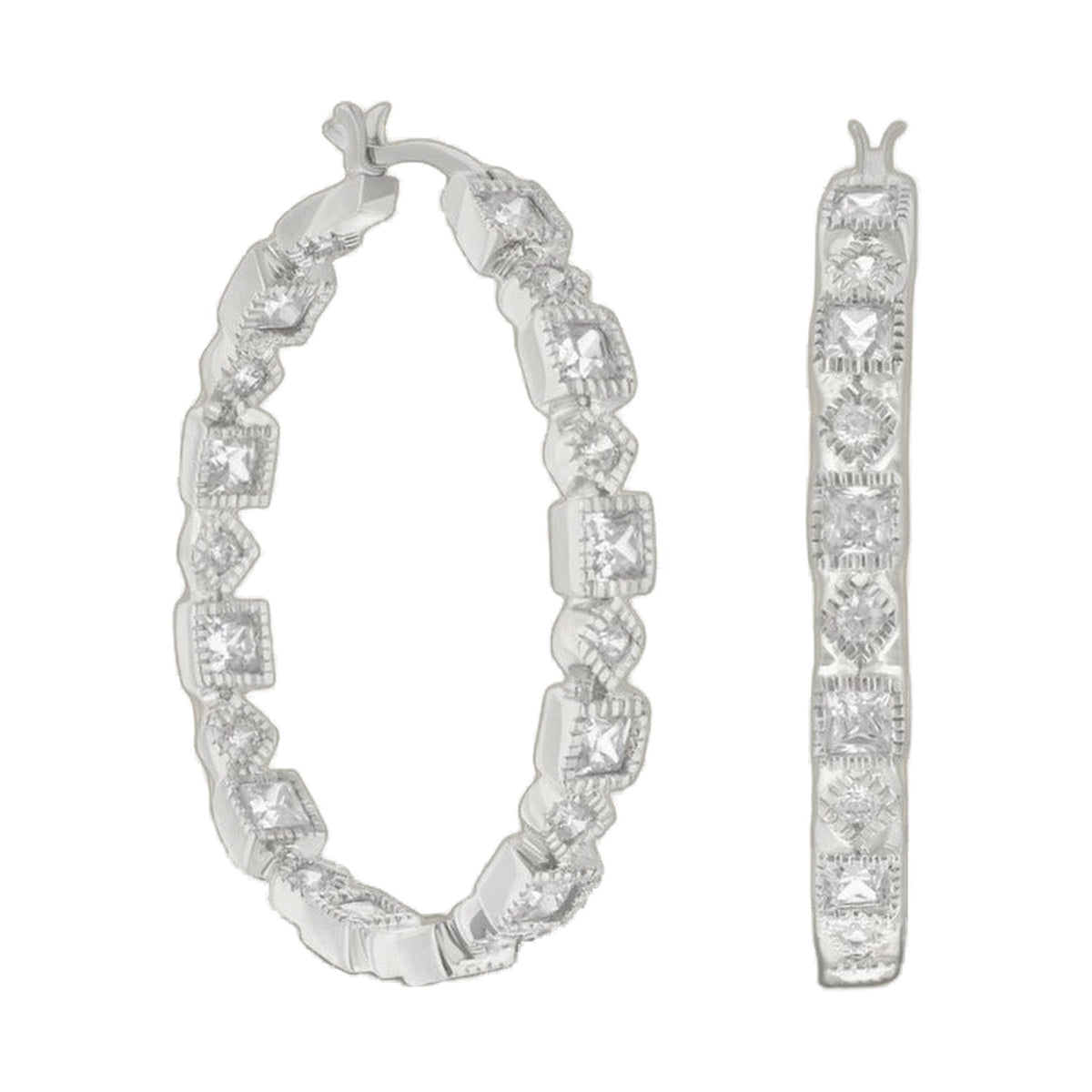 Pave hoop earrings by Lauren G Adams in silver-tone with square pave crystals on Tampa Home & Garden Store