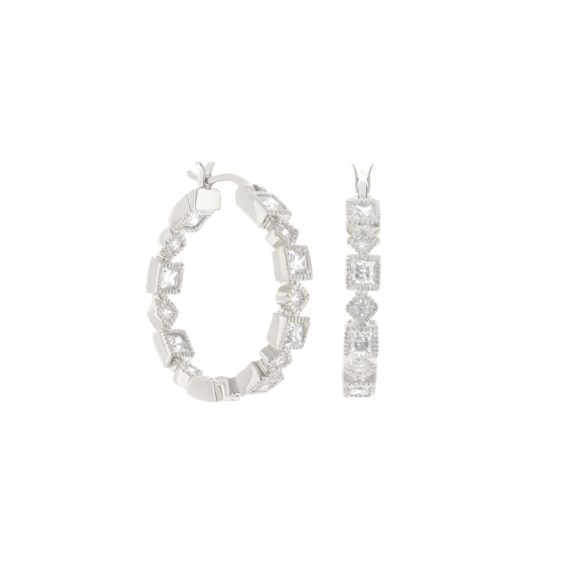 Pave hoop earrings by Lauren G Adams, silver-tone with square-cut crystals on Tampa Home & Garden Store